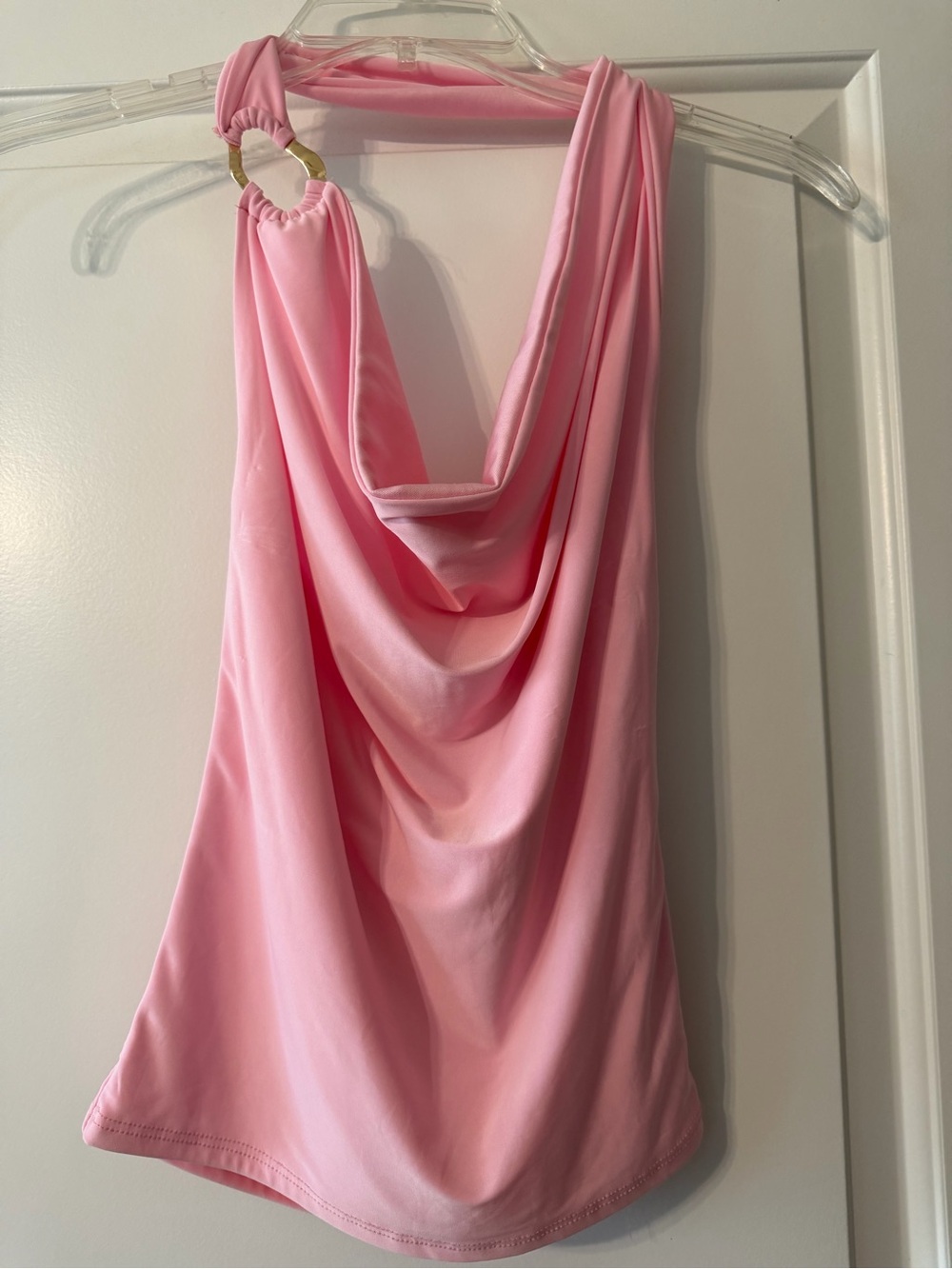 Pink Draped Halter Crop Top with Ring Detail